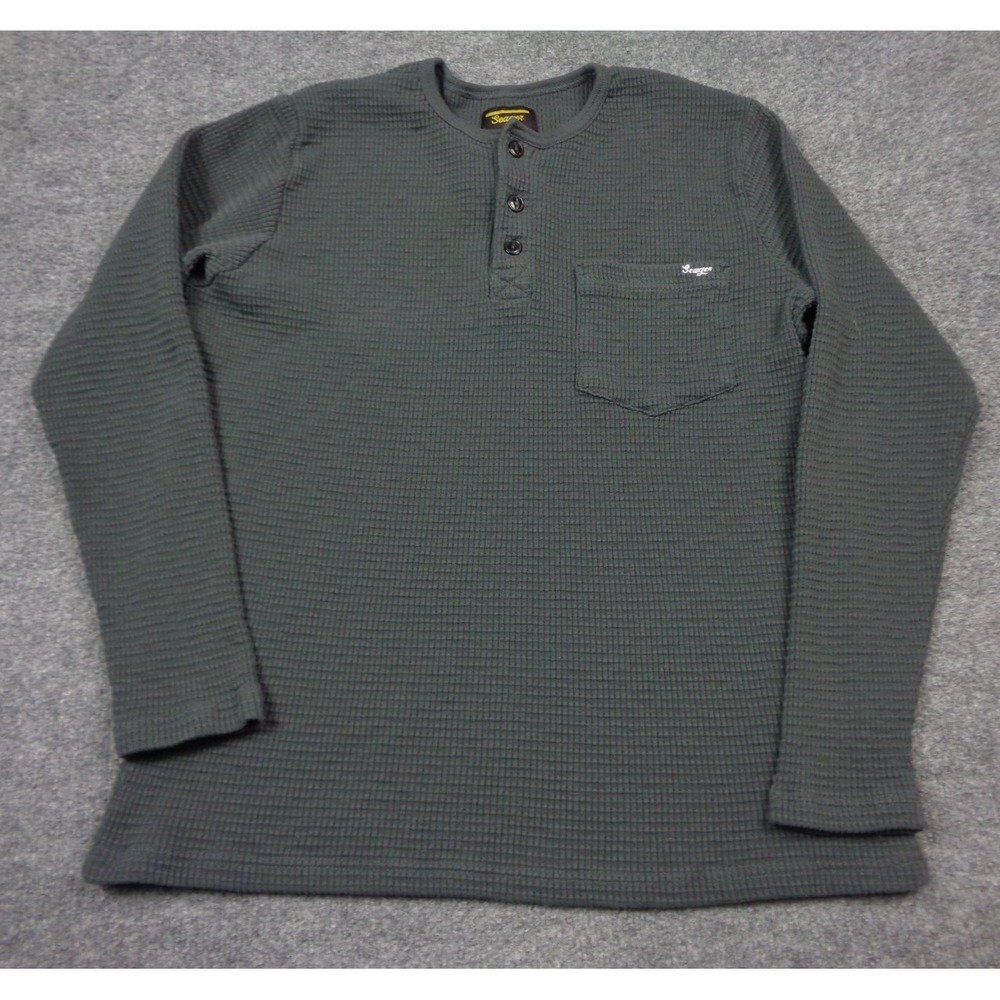 Seager Henley Shirt Mens Medium Dark Gray Waffle Knit Cotton Pocket Heavyweight